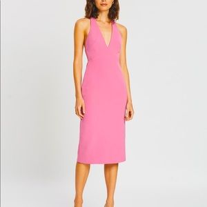 By Johnny Pink String T Back Plunge Midi Party Dress